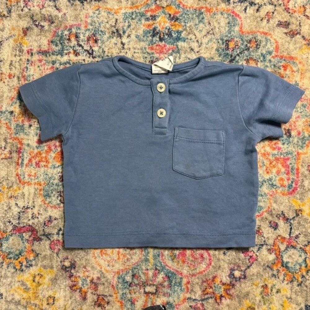 Kate Quinn 6-12M Blue Organic Cotton Boxy Pocket Tee Shirt